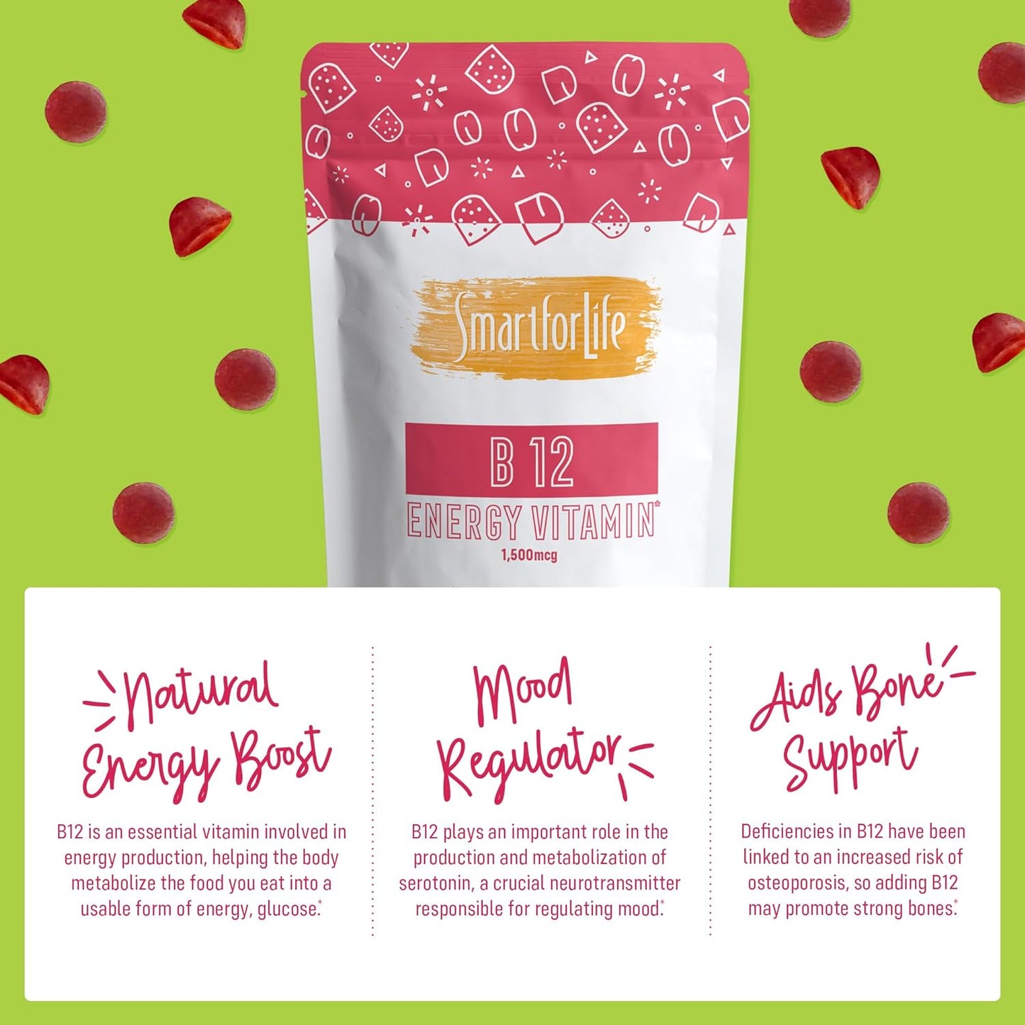 Vitamin B12 Energy Gummies Raspberry Flavor (60 Ct. ) - Smart for Life Store