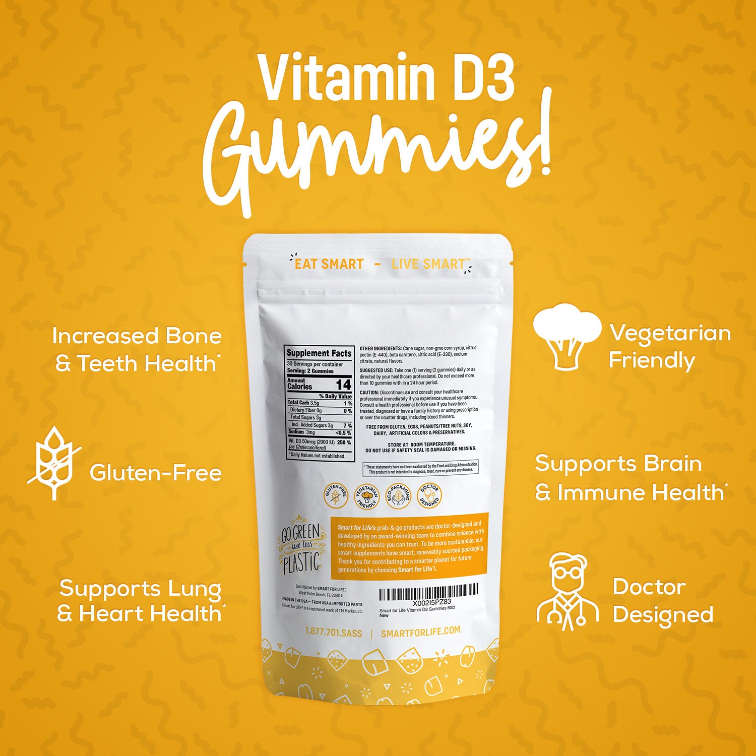 Vitamin D3 Gummies (60Ct Mixed Flavor - Orange, Lemon, Strawberry) - Smart for Life Store